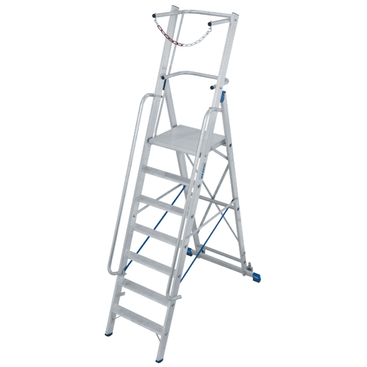 Передвижная алюминиевая стремянка Krause STABILO 7 ступеней с дугой безопасности и платформой