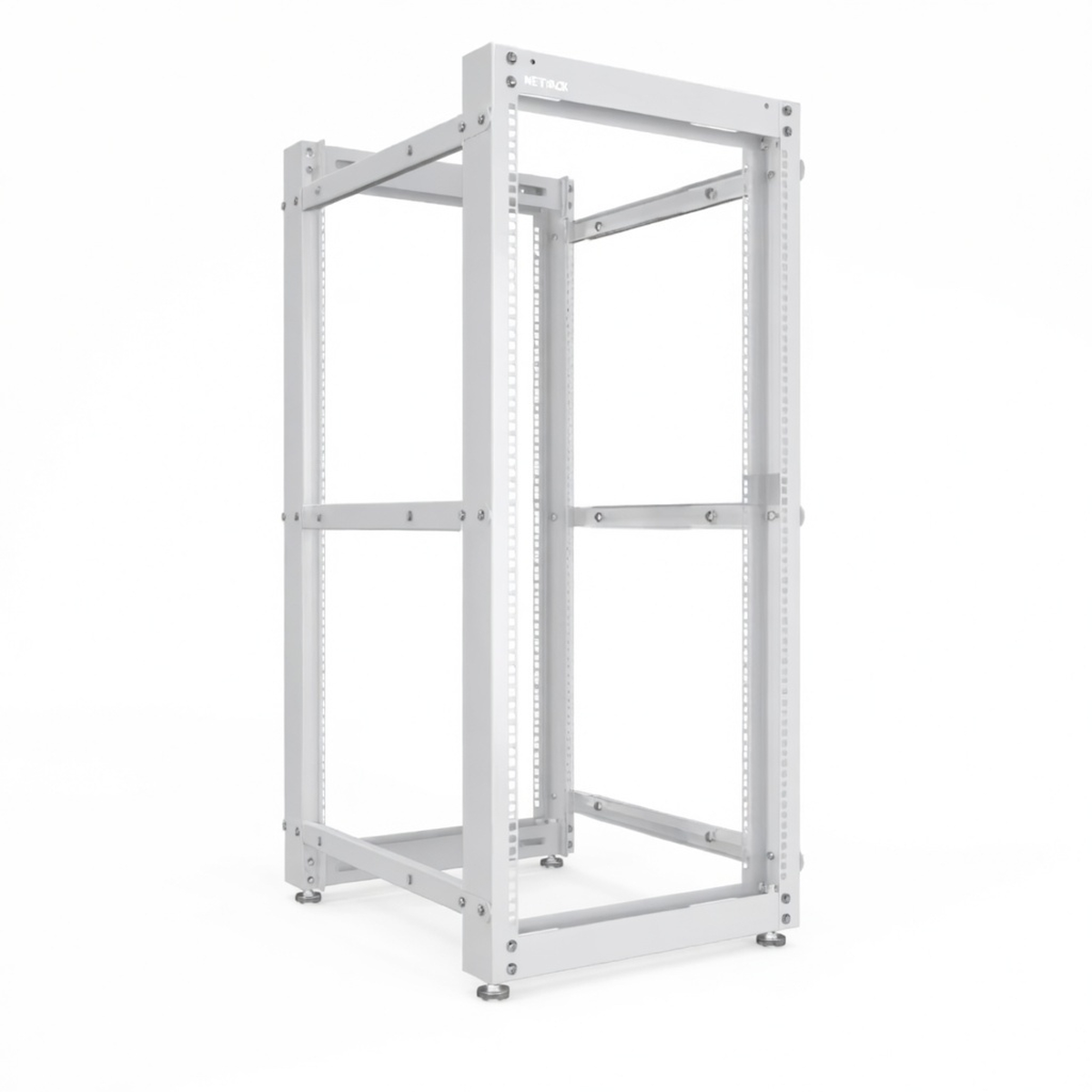 Серверная стойка 19" NTSS OR 24U двухрамная, глубина 600–1000 мм, открытая монтажная стойка, комплект ножек, цвет серый RAL 7035