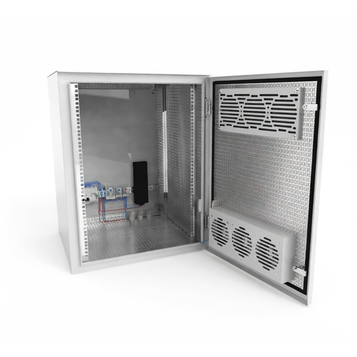 Шкаф настенный климатический 19" NTSS WT 6U 600х400х500 мм, с 4 монтажными профилями, обогрев 100W, вентиляция, IP55, серый RAL 7035