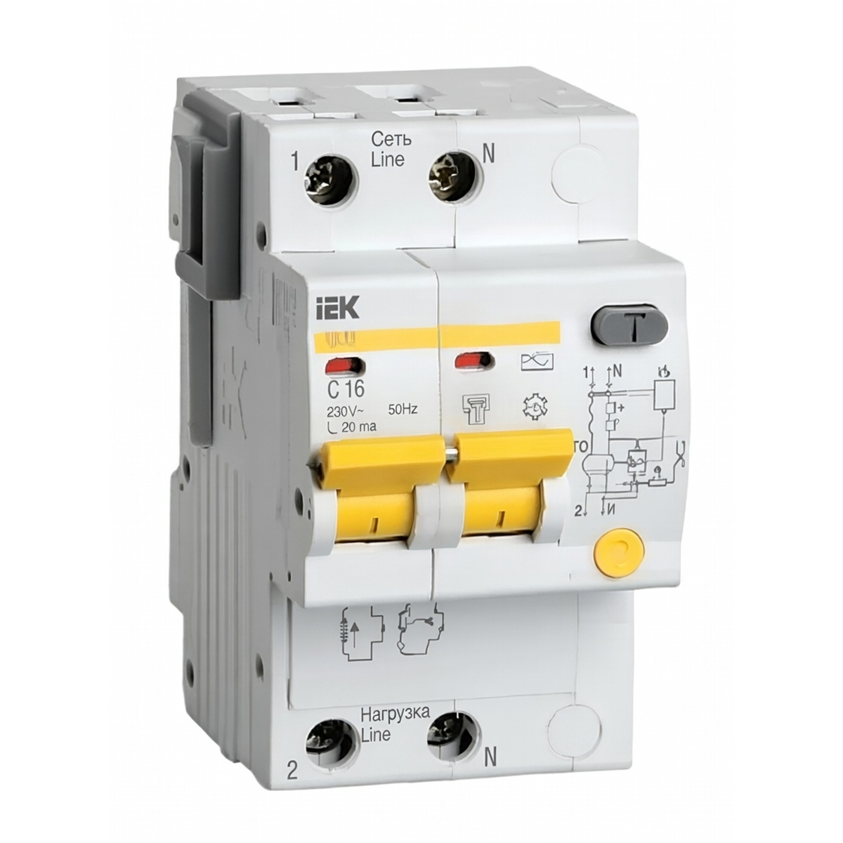 Дифференциальный автоматический выключатель АД12 2P 16 А 30 мА