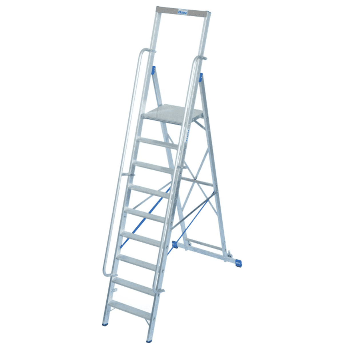 Передвижная алюминиевая стремянка Krause STABILO 9 ступеней с рабочей площадкой и колесами