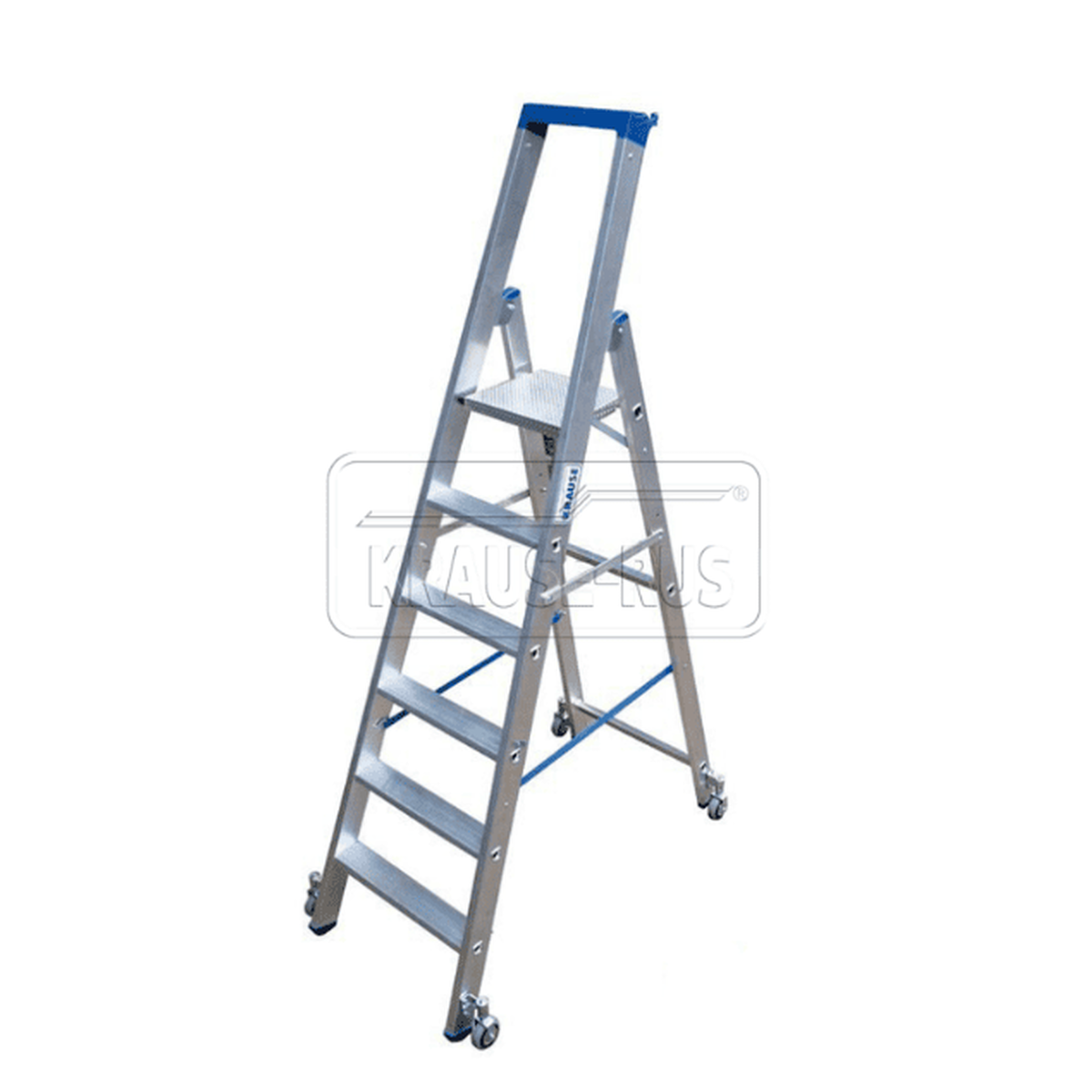 Передвижная алюминиевая стремянка Krause STABILO 4 ступени с роликами и траверсой
