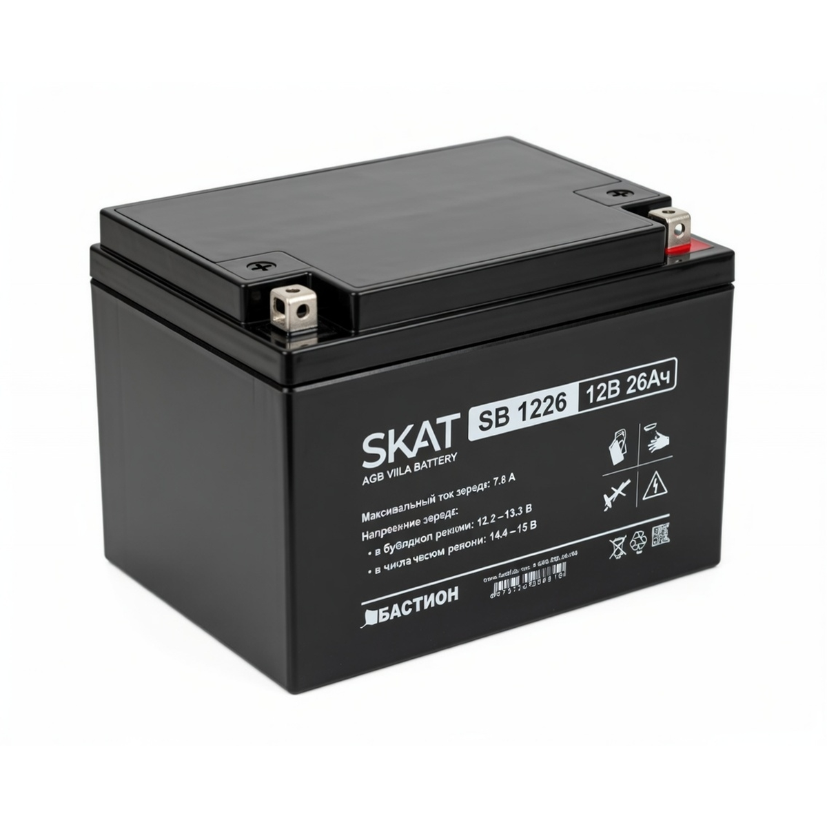Аккумулятор SKAT SB 1226 12В 26Ач AGM – свинцово-кислотная батарея с клеммами М5, ток заряда 7,8А