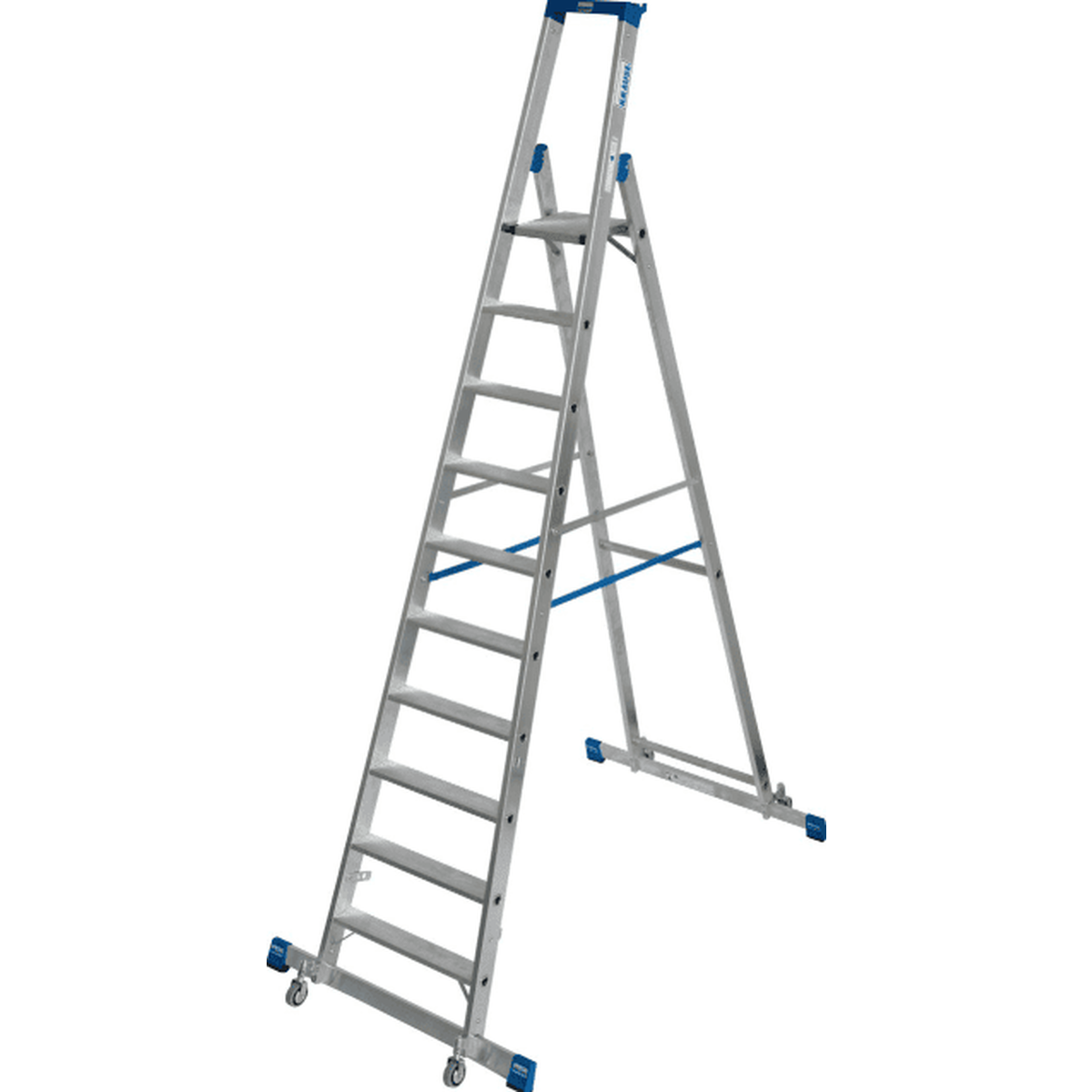 Передвижная алюминиевая стремянка Krause STABILO 10 ступеней с траверсой и колесами