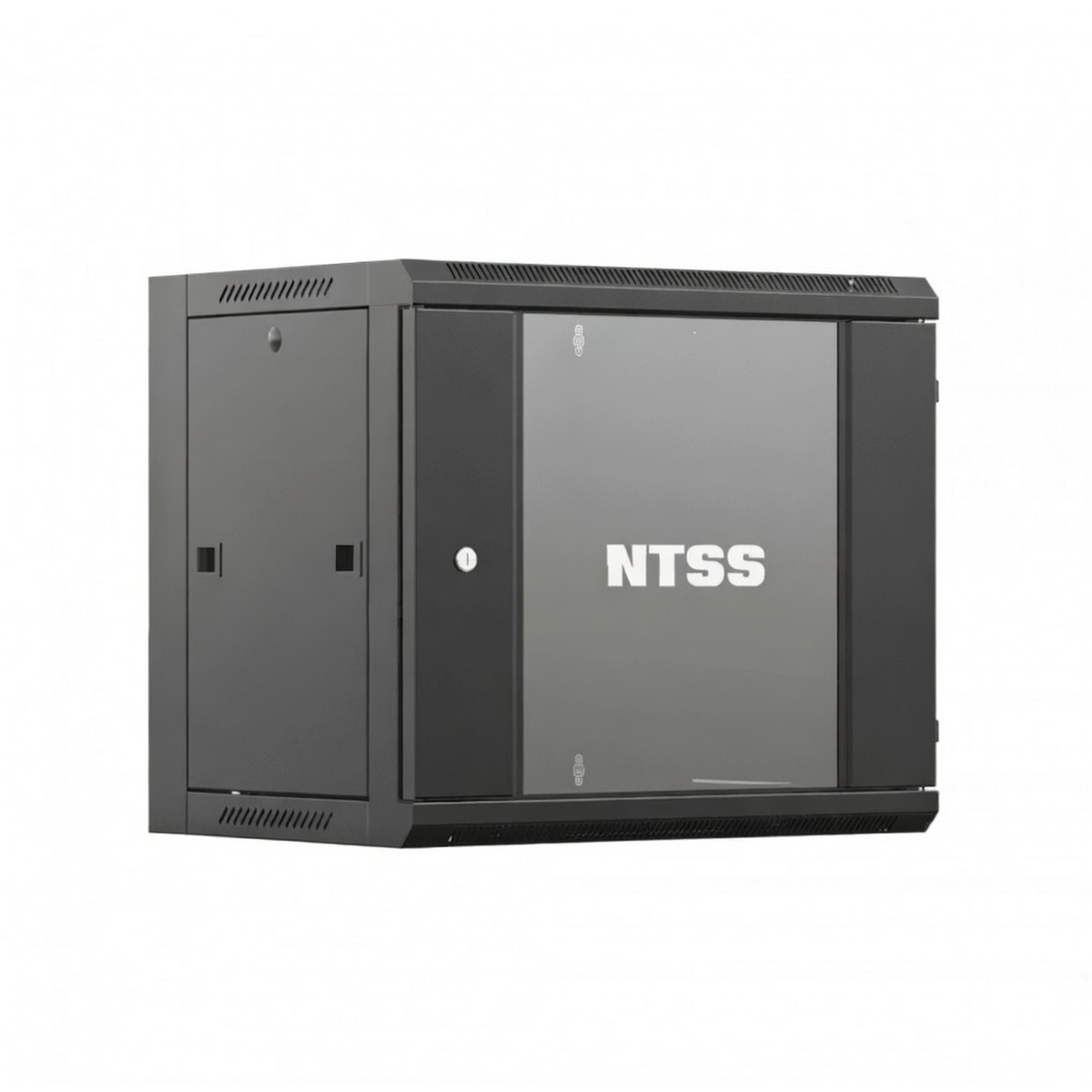 Настенный телекоммуникационный шкаф NTSS W 12U 600х450х635 мм, 19", стекло, съемные боковые панели, черный RAL 9005
