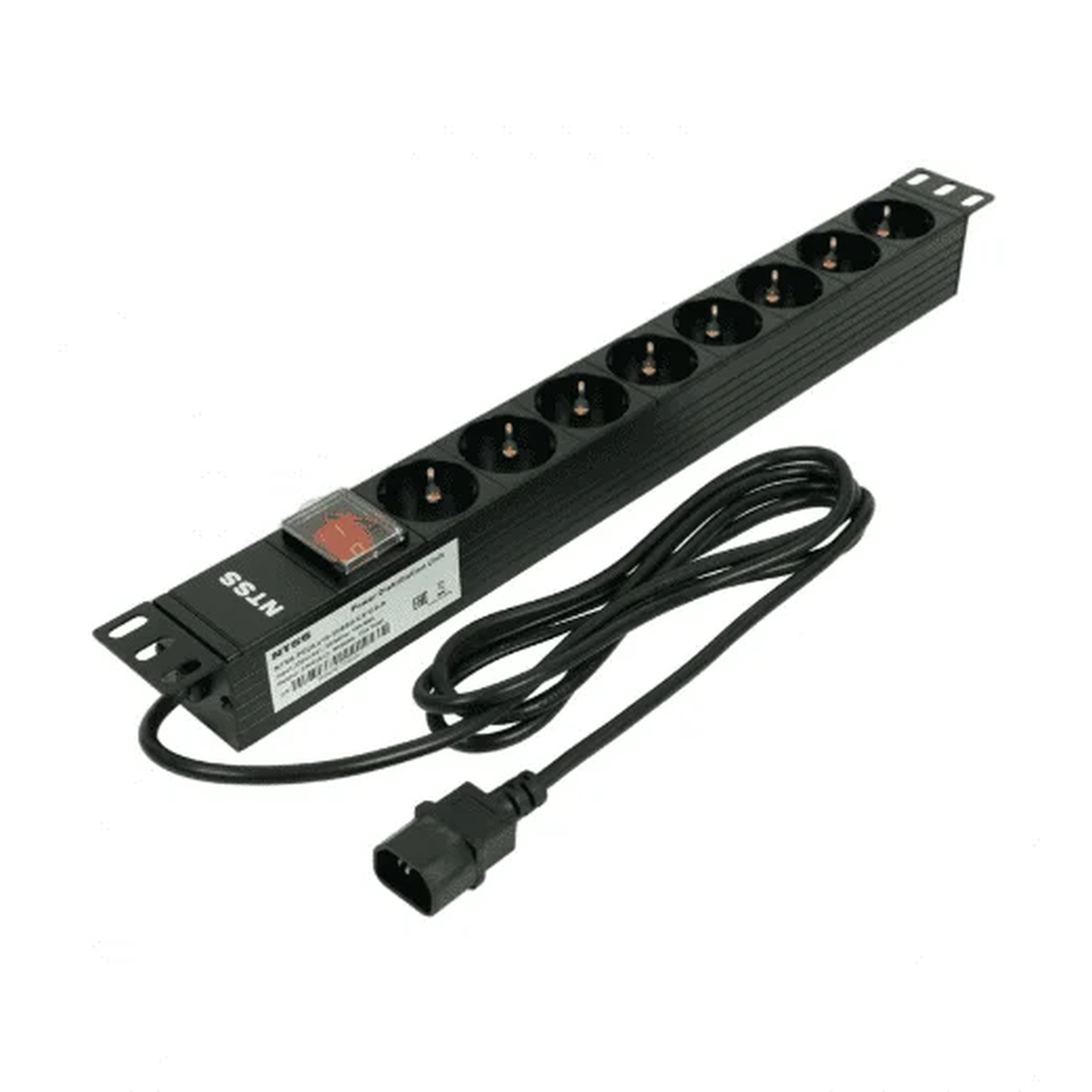 Блок розеток NTSS 19'' 1U, 8хSchuko, 10A, 2.3 кВт, алюминий, кабель 2 м, вход C14