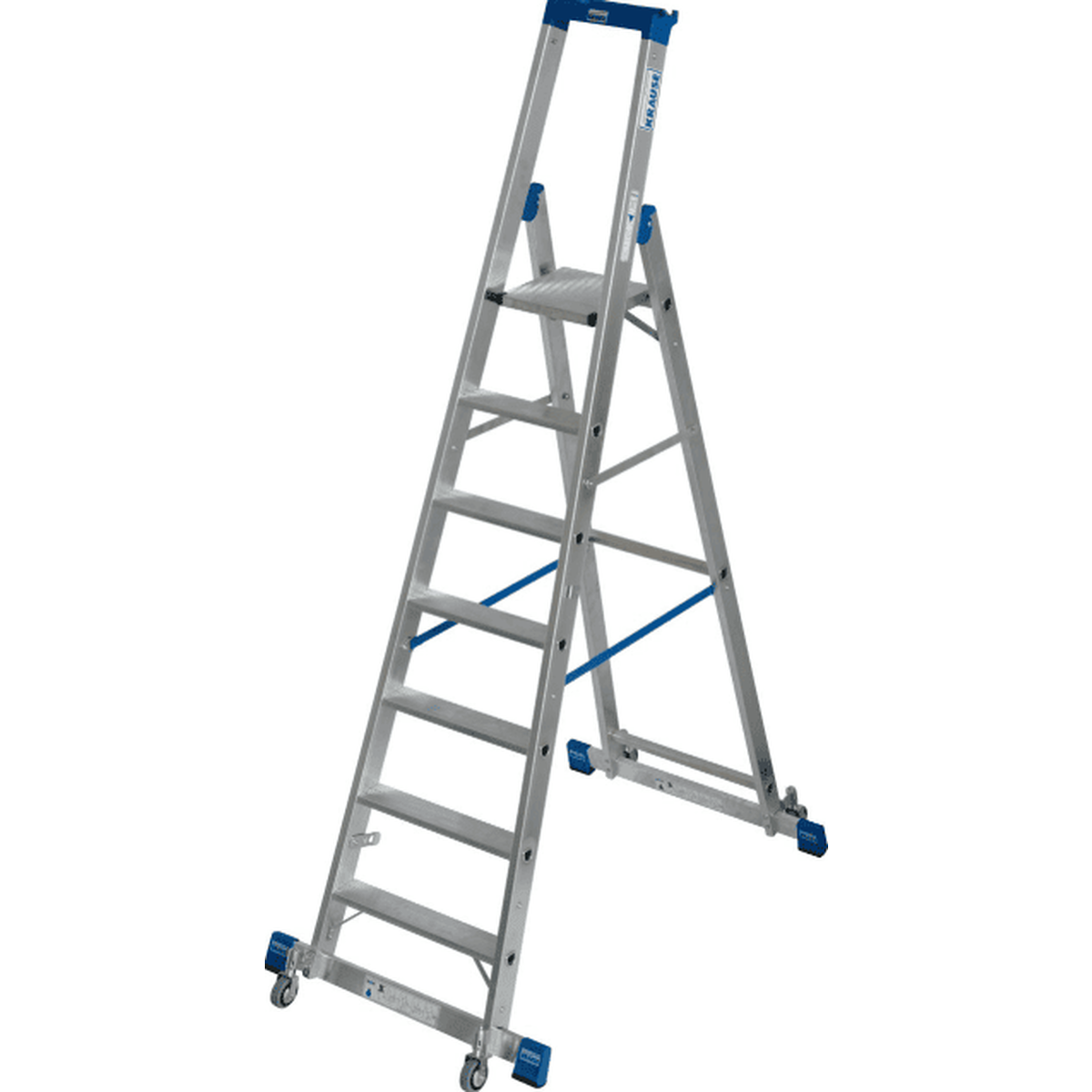 Передвижная алюминиевая стремянка Krause STABILO 7 ступеней с траверсой и колесами