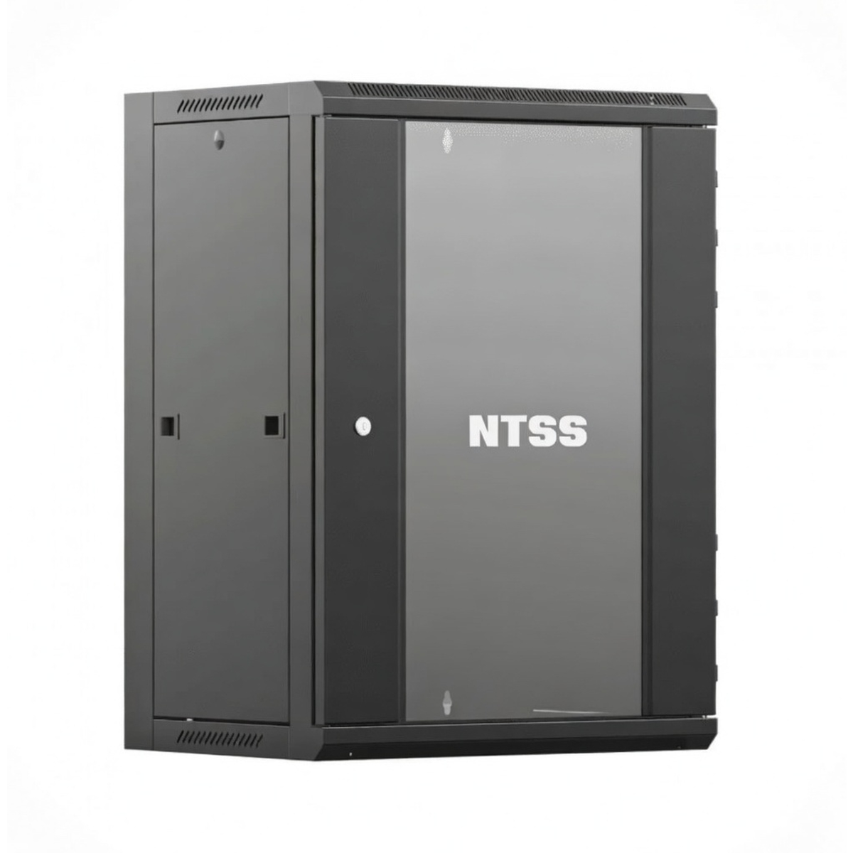 Настенный телекоммуникационный шкаф NTSS W 15U 600х600х770 мм, 19", стекло/металл, съемные боковые панели, черный RAL 9005