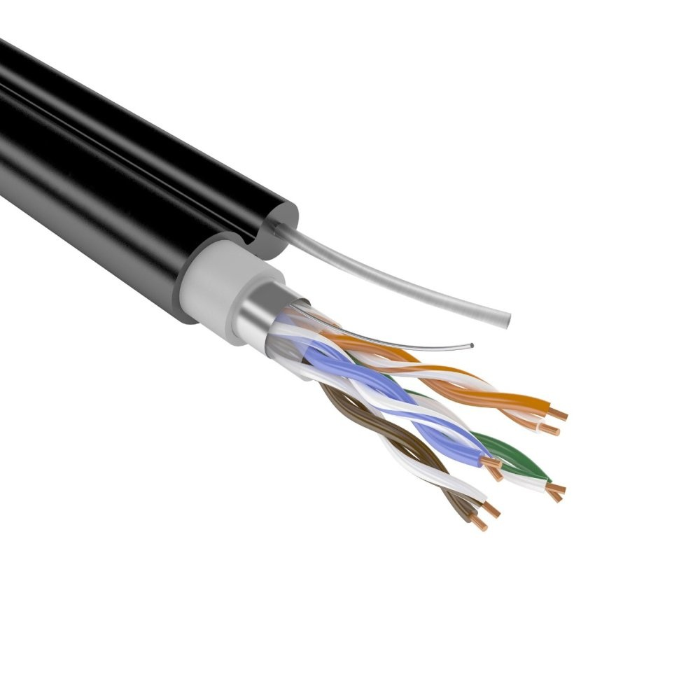Кабель сетевой FTP CAT5e 4 пары 0,51 мм медный с тросом, внешний (Outdoor), COMTEQ