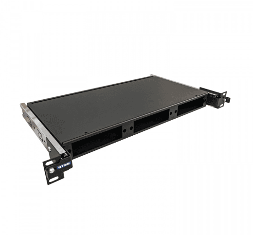 Кросс NTSS оптический выдвижной 19'' укомплектованный 1U, 16 портов LC/UPC duplex, 9/125 мкм (планки, сплайс-кассета, пигтейлы, КДЗС, адаптеры) черный RAL 9005