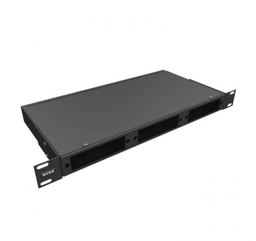 Кросс NTSS оптический 19'' укомплектованный 1U, 4 порта LC/UPC duplex, 50/125 мкм ОМ3 (планки, сплайс-кассета, пигтейлы, КДЗС, адаптеры) черный RAL 9005