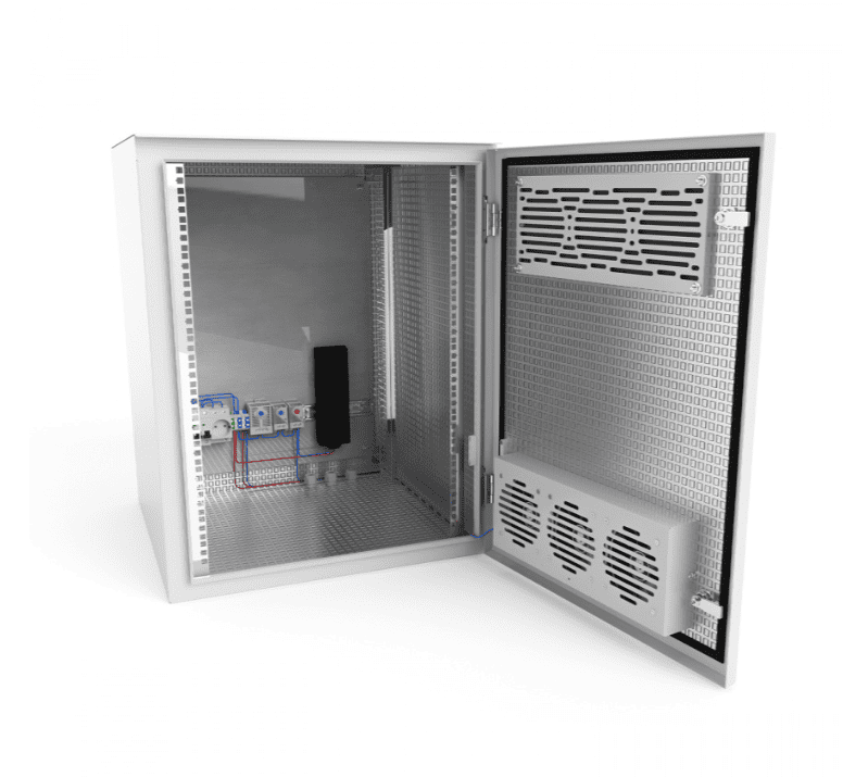 Шкаф настенный климатический NTSS WT 6U (ШхВхГ) 600x400x500 мм, 4 профиля 19, с обогревом 100W и вентиляцией, IP55, серый RAL 7035