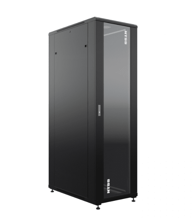 Шкаф напольный универсальный серверный NTSS R 47U 800х1000мм, 4 профиля 19, двери стекло и сплошная металл, боковые стенки съемные, регулируемые опоры, разобранный, черный RAL 9005