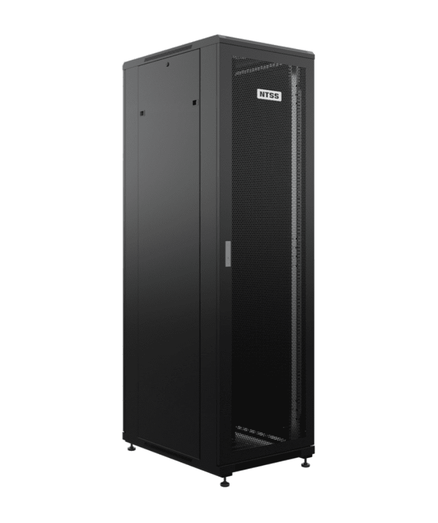 Шкаф напольный универсальный серверный NTSS R 42U 800х800мм, 4 профиля 19, двери перфорированная и сплошная металл, боковые стенки съемные, регулируемые опоры, разобранный, черный RAL 9005