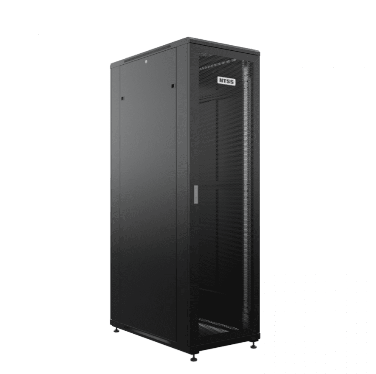 Шкаф напольный универсальный серверный NTSS R 42U 600х1000мм, 4 профиля 19, двери стекло и сплошная металл, боковые стенки съемные, регулируемые опоры, разобранный, черный RAL 9005
