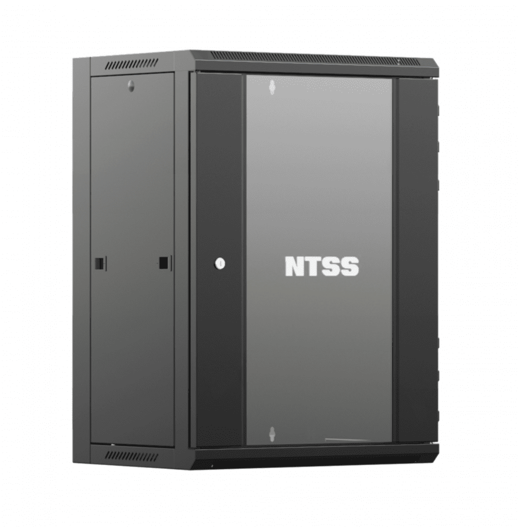 Шкаф настенный телекоммуникационный NTSS W 15U 600х600х770мм, 2 профиля 19, дверь стеклянная, боковые стенки съемные, задняя стенка, разобранный, черный RAL 9005