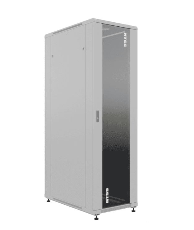 Шкаф напольный универсальный серверный NTSS R 42U 600х1000мм, 4 профиля 19, двери стекло и сплошная металл, боковые стенки съемные, регулируемые опоры, разобранный, серый RAL 7035