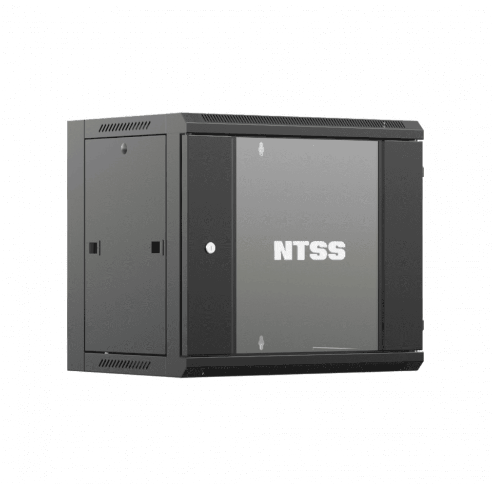 Шкаф настенный телекоммуникационный NTSS W 12U 600х450х635мм, 2 профиля 19, дверь стеклянная, боковые стенки съемные, задняя стенка, разобранный, черный RAL 9005