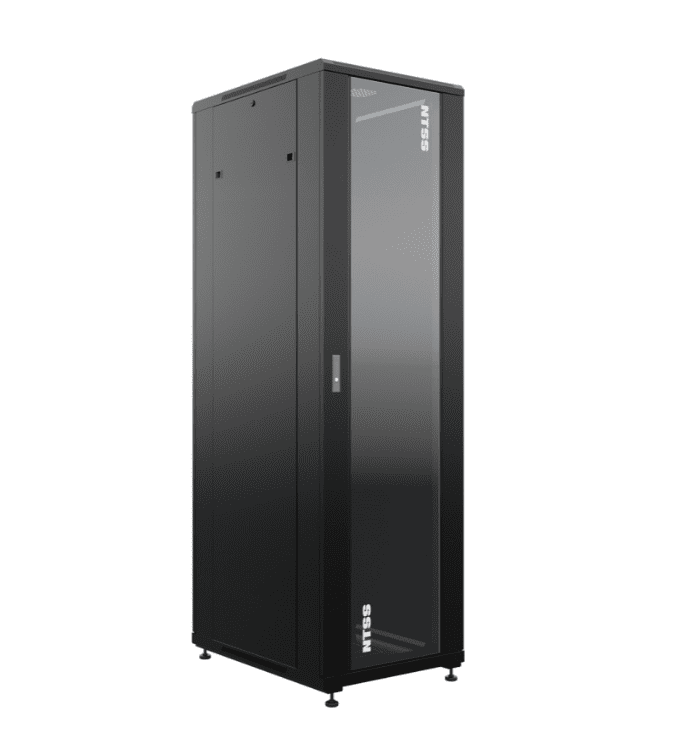 Шкаф напольный универсальный серверный NTSS R 22U 600х600мм, 4 профиля 19, двери стекло и сплошная металл, боковые стенки съемные, регулируемые опоры, разобранный, черный RAL 9005