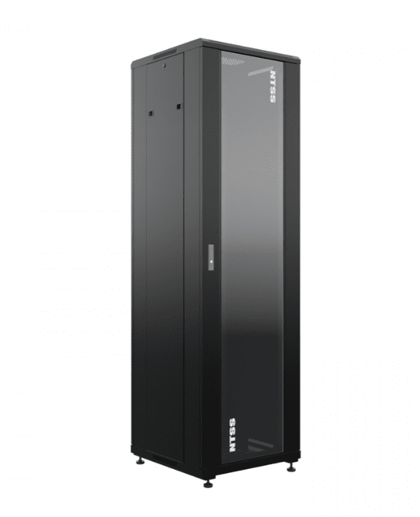 Шкаф напольный универсальный серверный NTSS R 22U 600х800мм, 4 профиля 19, двери стекло и сплошная металл, боковые стенки съемные, регулируемые опоры, разобранный, черный RAL 9005