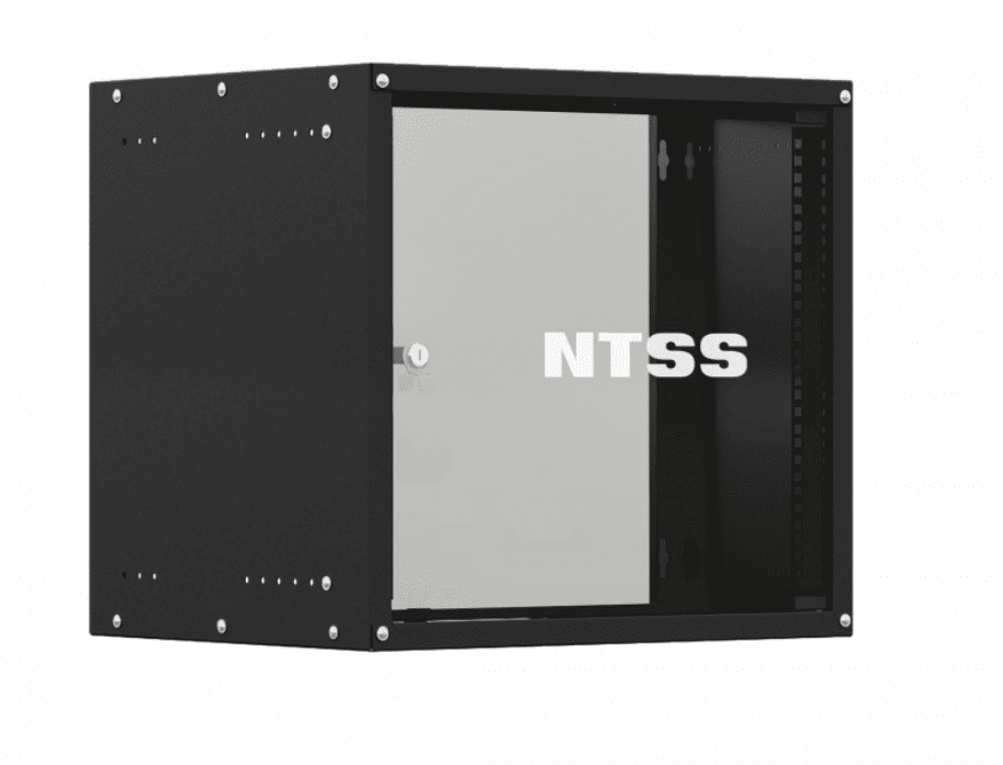 Шкаф настенный телекоммуникационный NTSS LIME 6U 550х600х370мм, 2 профиля 19, дверь стеклянная, боковые стенки несъемные, разобранный, черный RAL 9005