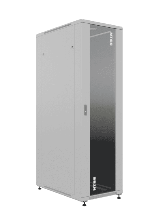 Шкаф напольный универсальный серверный NTSS R 32U 600х1000мм, 4 профиля 19, двери стекло и сплошная металл, боковые стенки съемные, регулируемые опоры, разобранный, серый RAL 7035