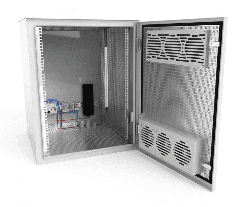 Шкаф настенный климатический NTSS WT 9U (ШхВхГ) 600x500x500 мм, 4 профиля 19, с обогревом 100W и вентиляцией, IP55, серый RAL 7035