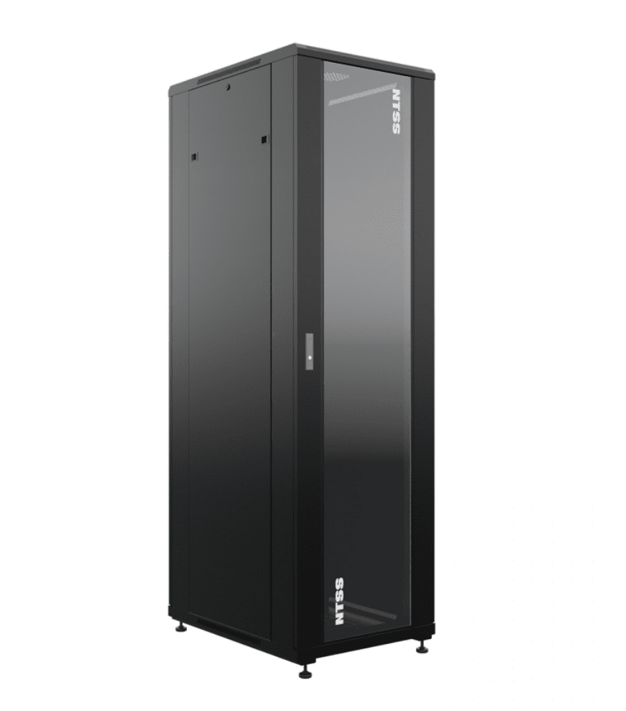  Шкаф напольный универсальный серверный NTSS R 42U 800х800мм, 4 профиля 19, двери стекло и сплошная металл, боковые стенки съемные, регулируемые опоры, разобранный, черный RAL 9005